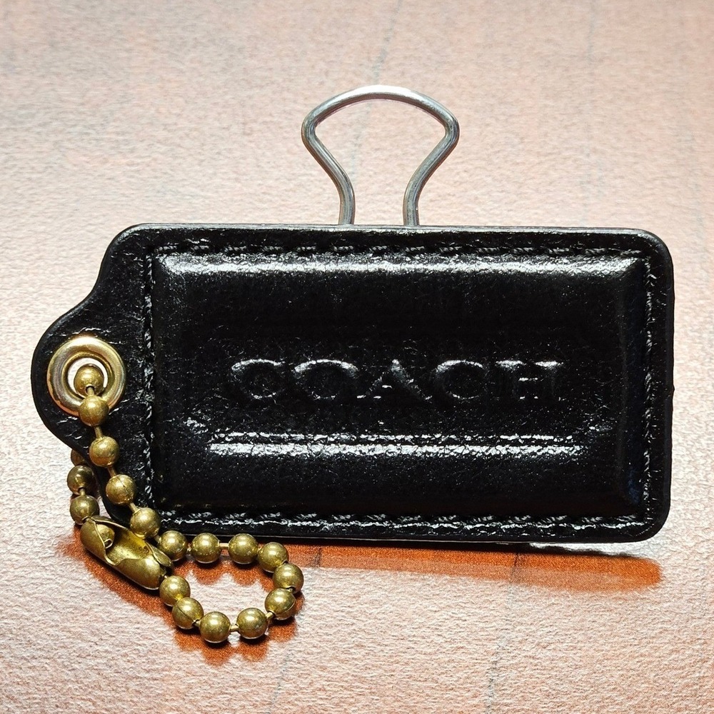 Authentic Coach Leather Hang Tag Color Black With Gold/Brass Ball Chain